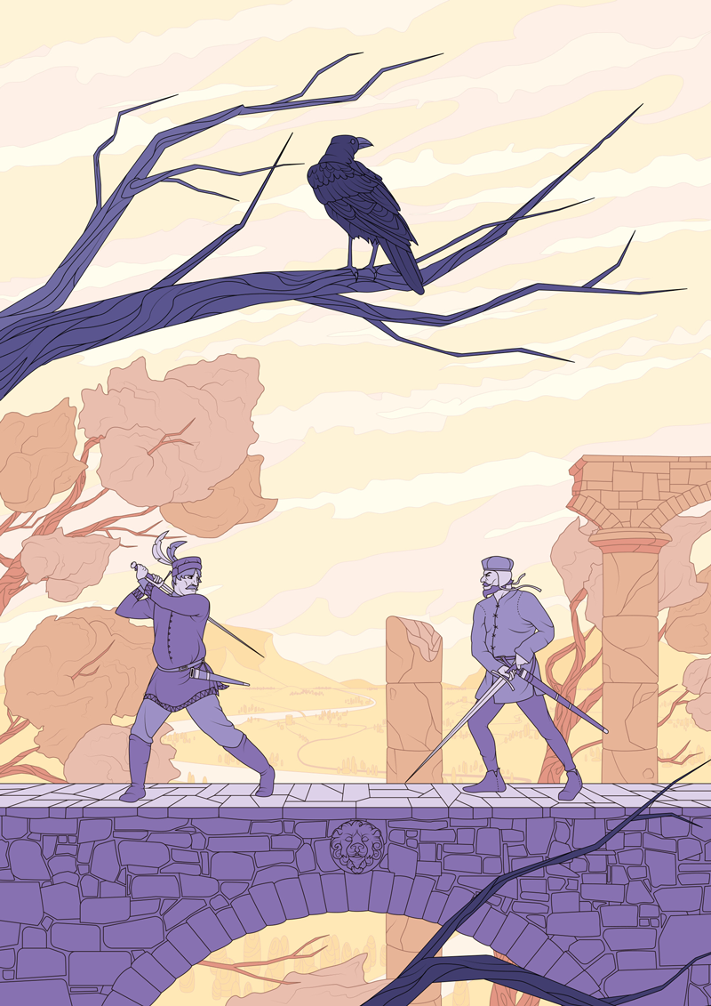 Kuvitus | Duel at dawn, Ikaros Ainasoja, Juju Agency